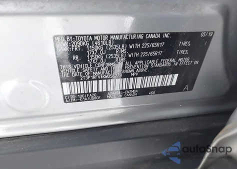 2019 Toyota Rav4 Xle из США, поврежденный, VIN 2T3P1RFV4KW056279